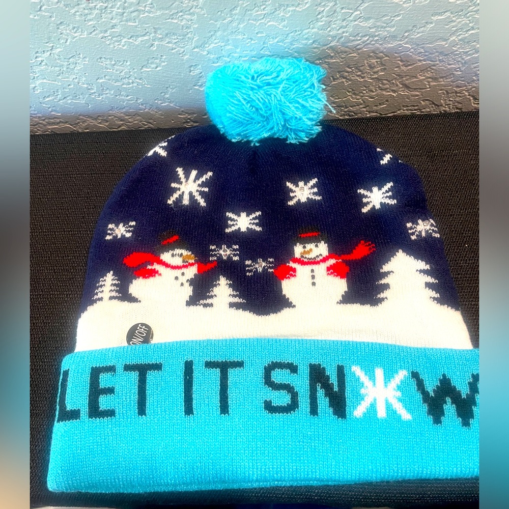 Let it snow, Light up blue and white beenie unisex brand new with 4 light modes